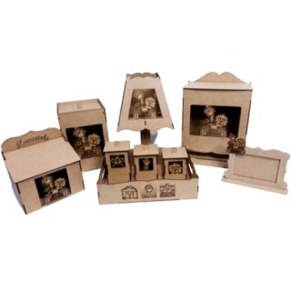 Kit Higiene Bebê 9 Peças Safari MDF Cru Desmontado Decoração Quarto Bebê